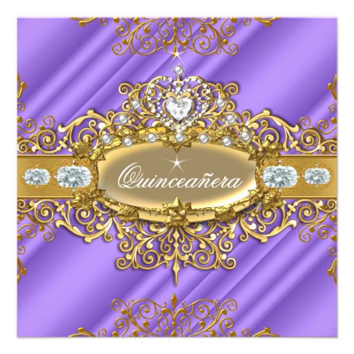 Elite Quinceanera Purple Silver Gold 15th Birthday Announcement