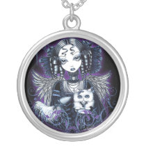 elizabeth, victorian, angel, gothic, persian, cat, fantasy, goth, fairy, faery, faerie, fae, art, myka, jelina, big, eyed, mika, angels, Necklace with custom graphic design