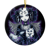 elizabeth, victorian, angel, gothic, persian, cat, fantasy, goth, fairy, faery, faerie, fae, art, myka, jelina, big, eyed, mika, angels, Ornament with custom graphic design