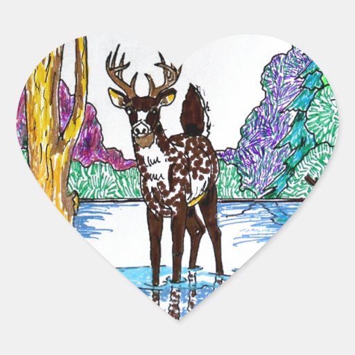 ELK IN WOODLAND HEART STICKER Zazzle