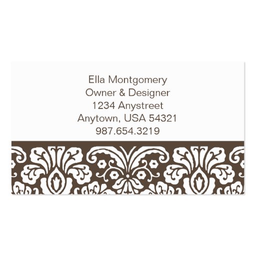 Ella #3 Brown Damask Chic Business Card (back side)