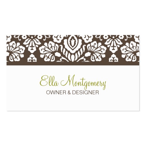 Ella #3 Brown Damask Chic Business Card (front side)