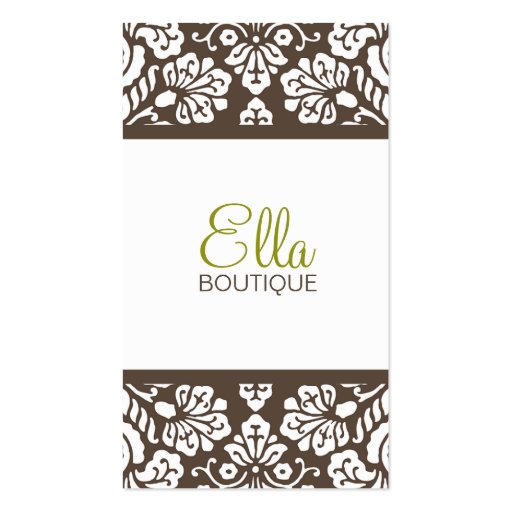 Ella #4 Brown Damask Chic Business Card (front side)