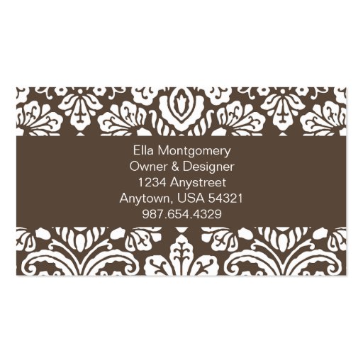 Ella Brown Damask Chic Business Card (back side)