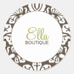 Ella Brown Damask Chic Round Sticker stickers