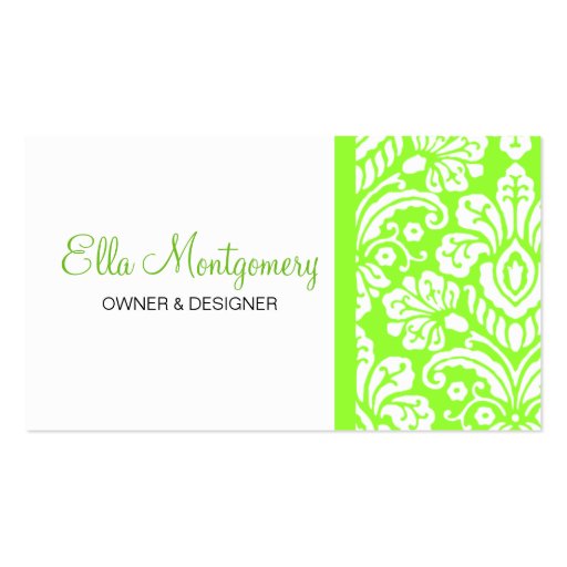 Ella Lime Damask Chic Business Card (front side)