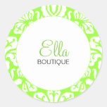 Ella Lime Damask Chic Round Sticker stickers