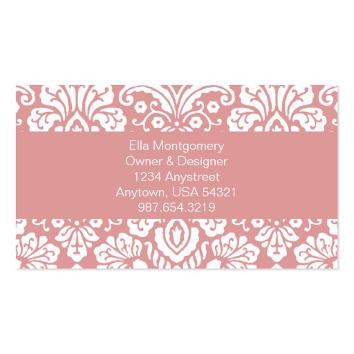 Ella Pink Damask Chic Business Card (back side)