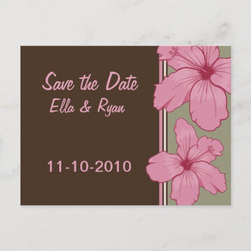 Ella Rose Hibiscus Wedding Save the Date Postcard postcard 