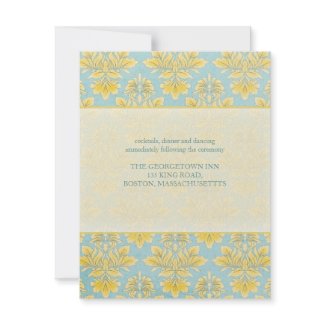 Elle Damask Light Blue Wedding reception card invitation