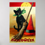 Ellen H. Clapsaddle: Black Cat, Broom and Hat Poster