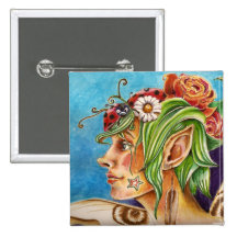 Elodie Flower Fairy Button, blue, red, pink, green