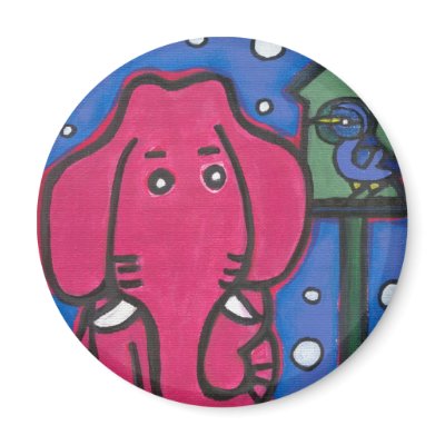 eloise the elephant loves her bird Fridge Magnet by Kianmaartgallery