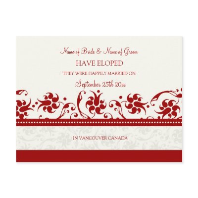 Elopement Announcement Postcards Red Floral