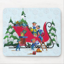 ELVES FILLING SANTA'S SLEIGH by SHARON SHARPE mousepads by sharonsharpe ELVES FILLING SANTA'S SLEIGH by SHARON SHARPE mousepads