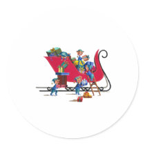 ELVES FILLING SANTA'S SLEIGH by SHARON SHARPE stickers by sharonsharpe ELVES FILLING SANTA'S SLEIGH by SHARON SHARPE stickers