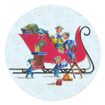 ELVES FILLING SANTA'S SLEIGH by SHARON SHARPE stickers by sharonsharpe ELVES FILLING SANTA'S SLEIGH by SHARON SHARPE stickers