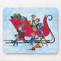 ELVES & SANTA'S SLEIGH by SHARON SHARPE mousepads by sharonsharpe ELVES & SANTA'S SLEIGH by SHARON SHARPE mousepads
