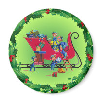 ELVES, SLEIGH & HOLLY by SHARON SHARPE magnets by sharonsharpe ELVES, SLEIGH & HOLLY by SHARON SHARPE magnets