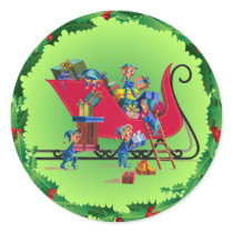 ELVES, SLEIGH & HOLLY by SHARON SHARPE stickers by sharonsharpe ELVES, SLEIGH & HOLLY by SHARON SHARPE stickers
