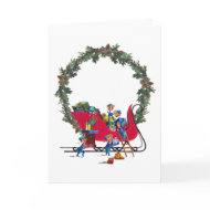 ELVES, SLEIGH & WREATH by SHARON SHARPE card