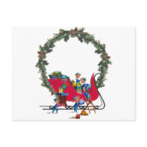ELVES, SLEIGH & WREATH by SHARON SHARPE postcards by sharonsharpe ELVES, SLEIGH & WREATH by SHARON SHARPE postcards