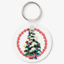 ELVES, TREE & CANDY WREATH by SHARON SHARPE keychains by sharonsharpe ELVES, TREE & CANDY WREATH by SHARON SHARPE keychains