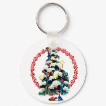 ELVES, TREE & CANDY WREATH by SHARON SHARPE keychains by sharonsharpe ELVES, TREE & CANDY WREATH by SHARON SHARPE keychains