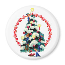 ELVES, TREE & CANDY WREATH by SHARON SHARPE magnets by sharonsharpe ELVES, TREE & CANDY WREATH by SHARON SHARPE magnets