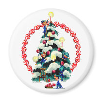 ELVES, TREE & CANDY WREATH by SHARON SHARPE magnets by sharonsharpe ELVES, TREE & CANDY WREATH by SHARON SHARPE magnets