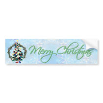 ELVES, TREE & FIR WREATH by SHARON SHARPE bumper stickers