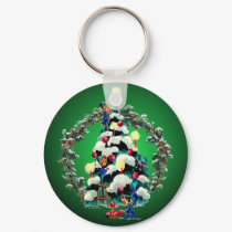 ELVES, TREE & FIR WREATH by SHARON SHARPE keychains by sharonsharpe ELVES, TREE & FIR WREATH by SHARON SHARPE keychains