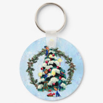 ELVES, TREE & FIR WREATH by SHARON SHARPE keychains by sharonsharpe ELVES, TREE & FIR WREATH by SHARON SHARPE keychains