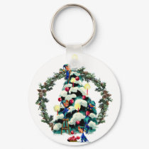 ELVES, TREE & FIR WREATH by SHARON SHARPE keychains by sharonsharpe ELVES, TREE & FIR WREATH by SHARON SHARPE keychains