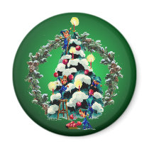 ELVES, TREE & FIR WREATH by SHARON SHARPE magnets by sharonsharpe ELVES, TREE & FIR WREATH by SHARON SHARPE magnets