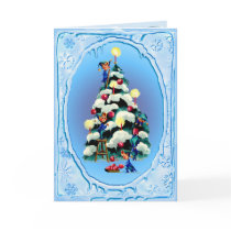 ELVES TRIMMING CHRISTMAS TREE by SHARON SHARPE cards by sharonsharpe ELVES TRIMMING CHRISTMAS TREE by SHARON SHARPE cards
