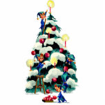 ELVES TRIMMING the CHRISTMAS TREE by SHARON SHARPE