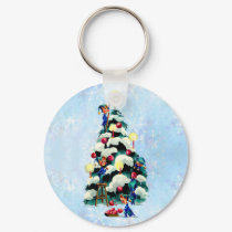 ELVES TRIMMING TREE by SHARON SHARPE keychains by sharonsharpe ELVES TRIMMING TREE by SHARON SHARPE keychains