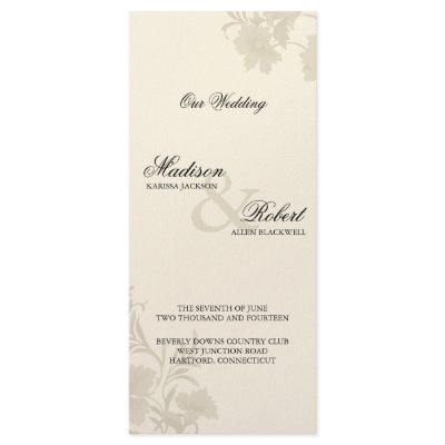 Embassy Ecru Creme Floral Wedding Program Card Custom Rack Card