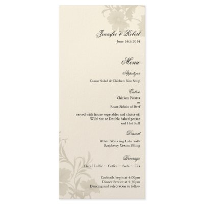 Embassy Floral Ecru Creme Wedding Menu Card Rack Card