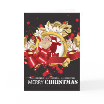 santa claus, embellished, flowers, ribbon, red, gold, shiny, abstract, gold stars, decorative, decorations, digital art, pretty, star, twinkle, night, stars, blue, tis the season, xmas, christmas, greeting, seasons greeting, holiday, personalize, merry, happy, winter, vector, illustration, festive, dooni designs, customize, express yourself, doonidesigns, occasion, sentiments, Card with custom graphic design