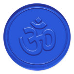 Embossed Blue Om Sign Round Stickers