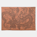 Embossed Dragon on apricot orange leather texture placemats