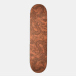 Embossed Dragon on apricot orange leather texture skateboards