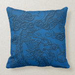 Embossed Dragon on Blue Lapis Leather Texture pillows