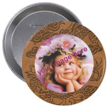 Embossed Dragon on Natural Tan Leather Texture Pinback Button