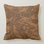 Embossed Dragon on Natural Tan Leather Texture pillows