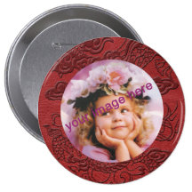 Embossed Dragon on Red Leather Texture Button