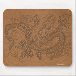 Embossed Dragon on Tan Leather Texture Mousepads