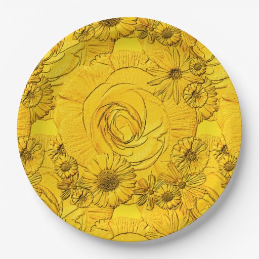 Embossed FlowersGolden YellowPAPER PLATES 9 Inch Paper Plate Zazzle